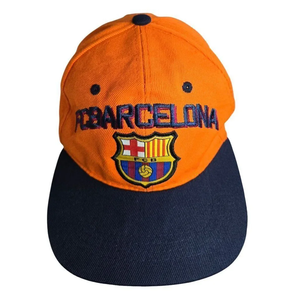 FC Barcelona Orange & Navy Baseball Cap With Embroidered Logo One Size Fits All